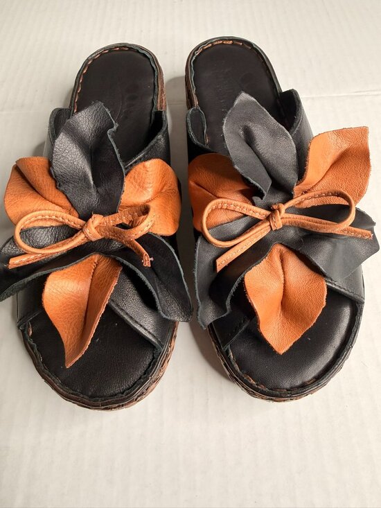 Spring Step Shoes - Spring Step Hilary Leather Flower Slide Sandals Black EU38 US 7.5-8
